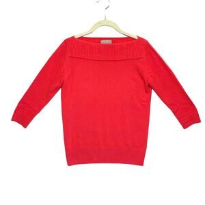 PURE Collection 100% Cashmere Boatneck 3/4 Sleeve Sweater Sz 4 Bright Pink Soft